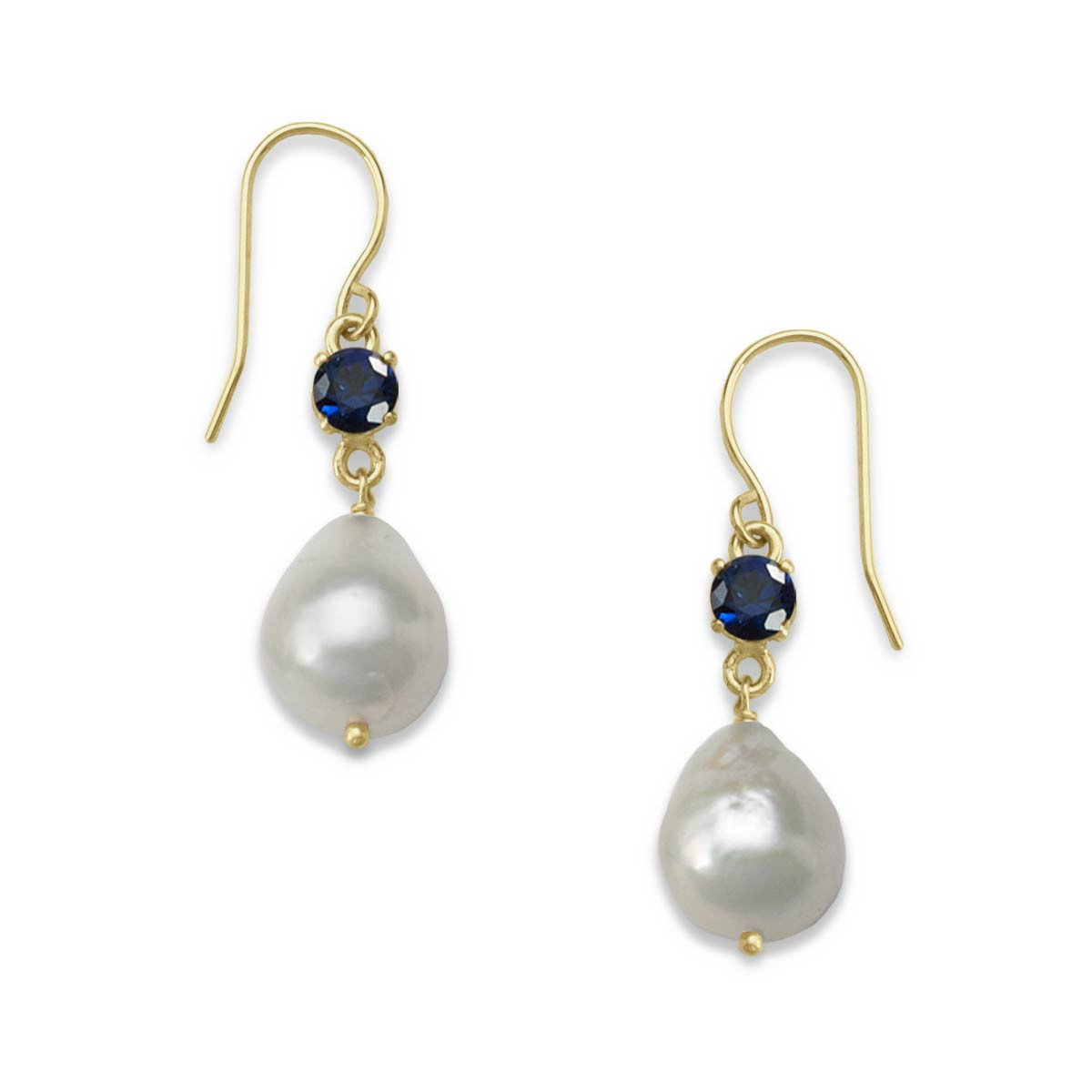 14k Gold Sapphire Baroque Pearl Earrings - J.H. Breakell and Co.