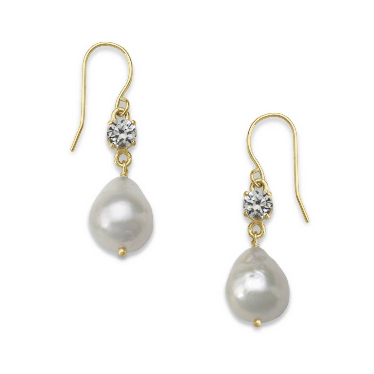 14k Gold White Sapphire Baroque Pearl Earrings - J.H. Breakell and Co.