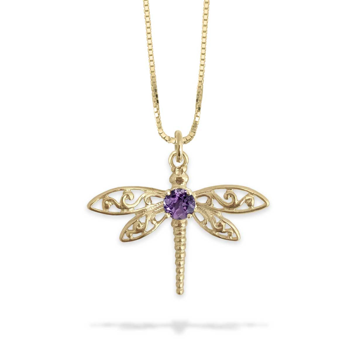 14k Gold Dragonfly Pendant with Amethyst - J.H. Breakell and Co.