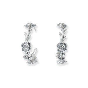 Sterling Silver Rose Vine Hoop Earrings with Anitque Finish
