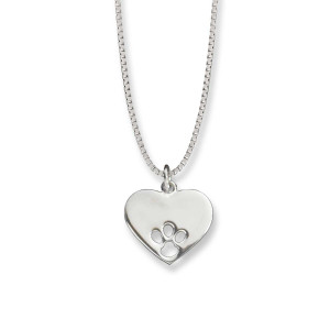 Paw Print Heart Sterling Silver Pendant