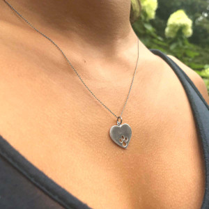 Paw Print Heart Sterling Silver Pendant