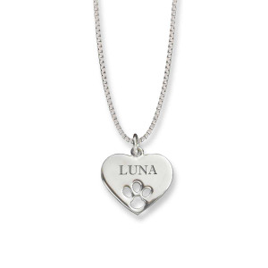 Sterling Silver Paw Print Heart Pendant