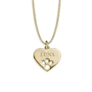 14K Gold Paw Print Heart Pendant