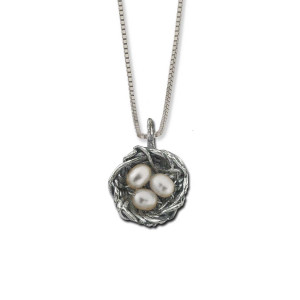 Sterling Silver Bird's Nest Pendant with Freshwater Pearls