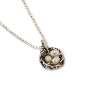 Sterling Silver Bird's Nest Pendant with Freshwater Pearls