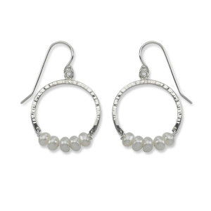 Sterling Silver Full Circle Pearl Gemstone Earrings