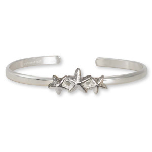 Sterling Silver Starfish Trio Adorn Cuff Bracelet