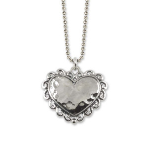 Sterling Silver Hammered Scroll Heart Pendant