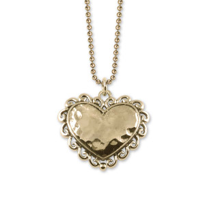 14K Gold Hammered Scroll Heart Pendant