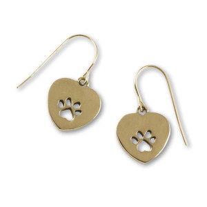 JHBreakell 14K Gold Paw Print Heart Earrings