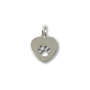 Sterling Silver Paw Print Heart Charm