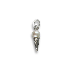 JHBreakell Sterling Silver Mini Ice Cream Cone Pearl Charm