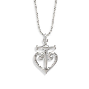 Coastal Anchor & Heart Silver Pendant