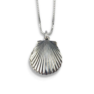 JHBreakell Sterling Silver Double Scallop Shell Pendant with Freshwater Pearl