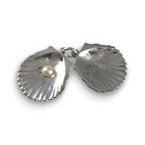 JHBreakell Sterling Silver Double Scallop Shell Pendant with Freshwater Pearl