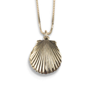 JHBreakell 14K Gold Double Scallop Shell Pendant with Freshwater Pearl