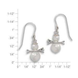 Sterling Silver Snowman Earrings with Genuine Pearls