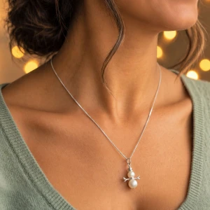 Sterling Silver Snowman Pendant with Genuine Pearls