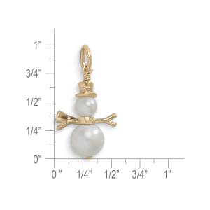 14K Gold Snowman Pendant  with Genuine Pearls