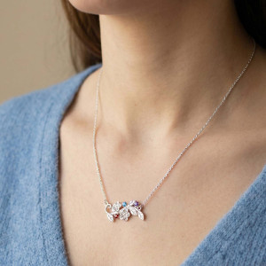 Sterling Silver Birthstone Bouquet Necklace 3 Stone