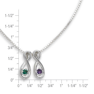 Sterling Silver Infinity Family Necklace 2 Stone on 18" Box Chain