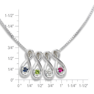 Sterling Silver Infinity Family Necklace 4 Stone on 18" Box Chain