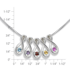 Sterling Silver Infinity Family Necklace 5 Stone on 18" Box Chain