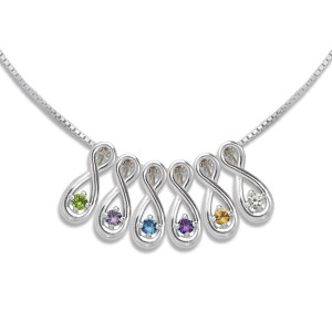 JHBreakell Sterling Silver Infinity Family Necklace 6 Stone