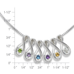 Sterling Silver Infinity Family Necklace 6 Stone on 18" Box Chain