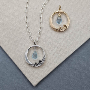 Sterling Silver Wave Break Blue Topaz Pendant