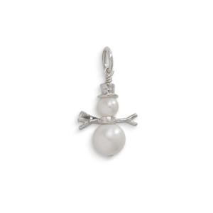 Sterling Silver Snowman Charm with Genuine Pearls