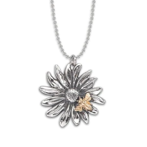 JHBreakell Sterling Silver and 14k Gold Bee and Daisy Pendant
