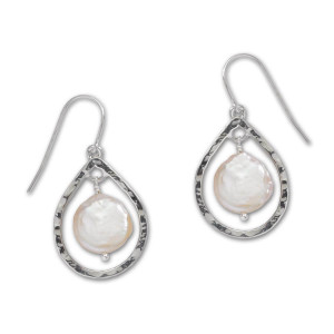 JHBreakell Sterling Silver Floating Coin Pearl Earrings