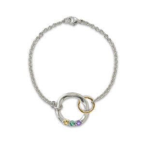 JHBreakell Sterling Silver and 14k Gold Family Circle Birthstone Bracelet 3 Stones