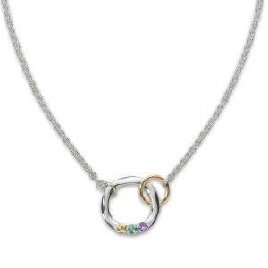 JHBreakell Sterling Silver and 14k Gold Family Circle Birthstone Necklace 3 Stones