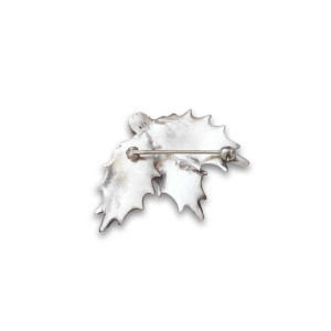 Sterling Silver Holly Pin with Genuine Coral
