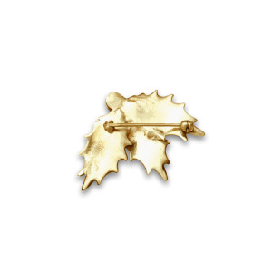 14k Gold Holly Pin with Genuine Coral