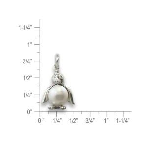 Sterling Silver Penguin Pendant Charm with Genuine Pearl