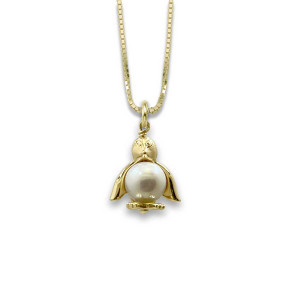 14k Gold Penguin Pendant/Charm with Genuine Pearl