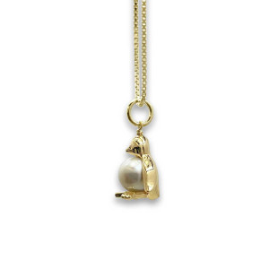 JHBreakell 14k Gold Penguin Pendant/Charm with Genuine Pearl
