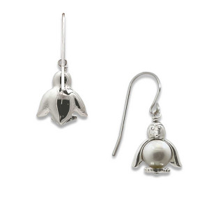 Sterling Silver Penguin Earrings with Genuine Pearl