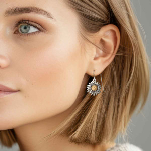 Sterling Silver & 14k Gold Sunflower Earrings