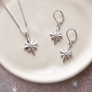 Sterling Silver Genuine Diamond North Star Earrings