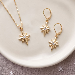 14k Gold Genuine Diamond North Star Earrings