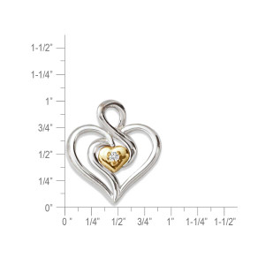 Sterling Silver & 14k Gold Genuine Diamond Embraced Heart Pendant