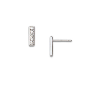 Sterling Silver Platinum Diamond Bar Earrings