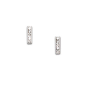 Sterling Silver Platinum Diamond Bar Earrings