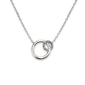 Sterling Silver Platinum Diamond Double Circle Necklace