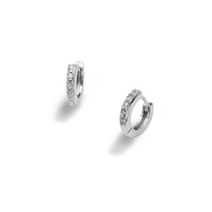 Sterling Silver Platinum Diamond Huggie Hoops